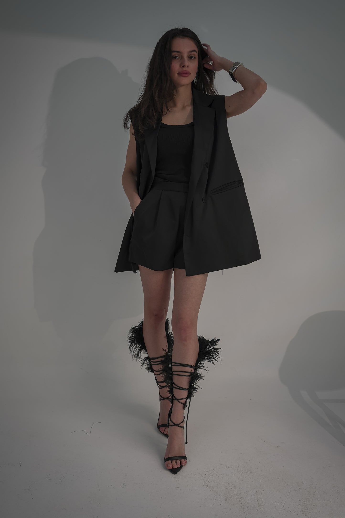 Silk short & blazer with back bow