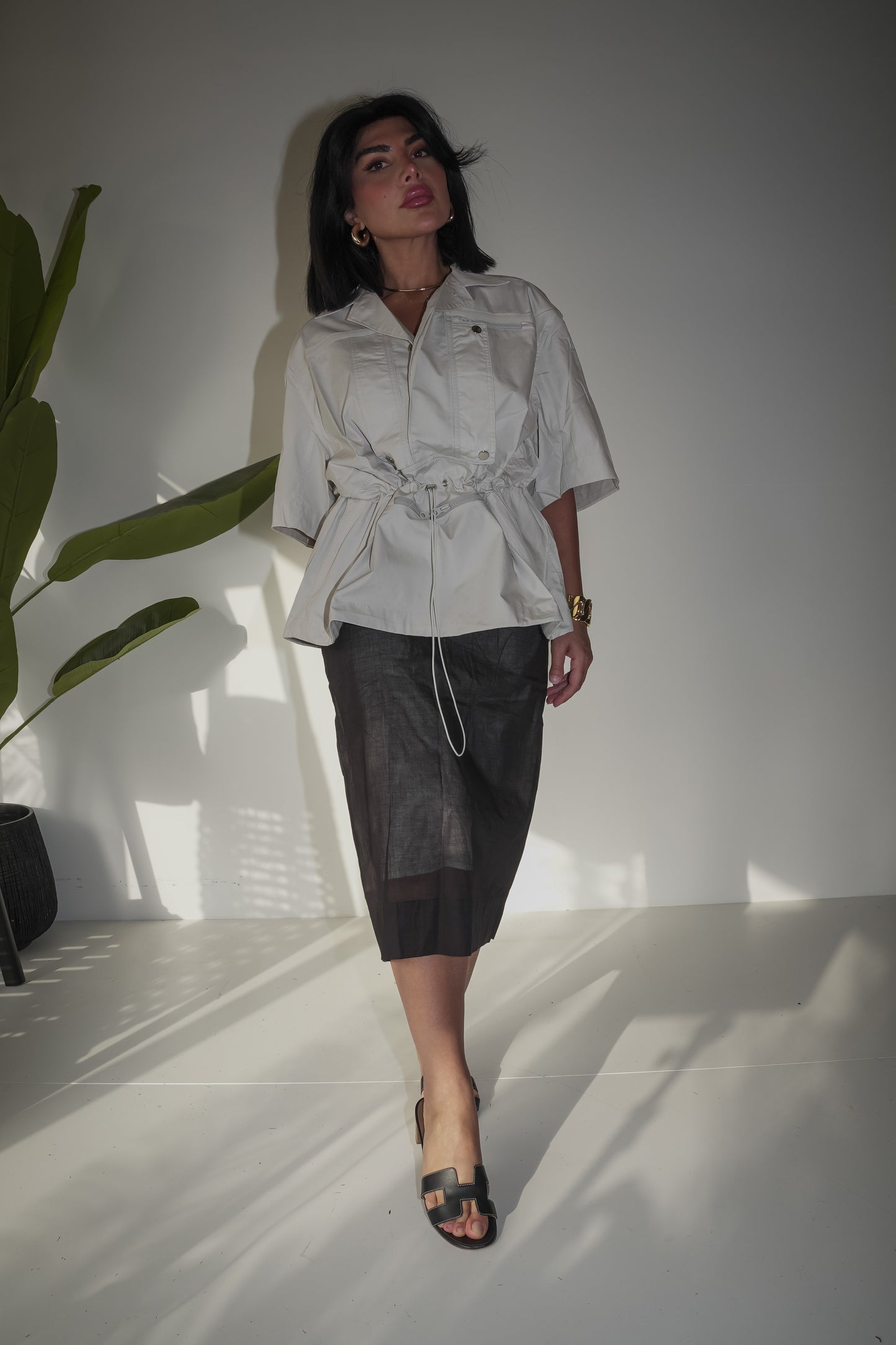 Black mesh skirt with short sleeve jacket