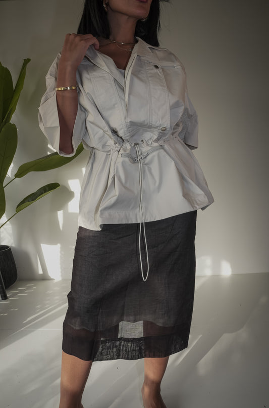Black mesh skirt with short sleeve jacket