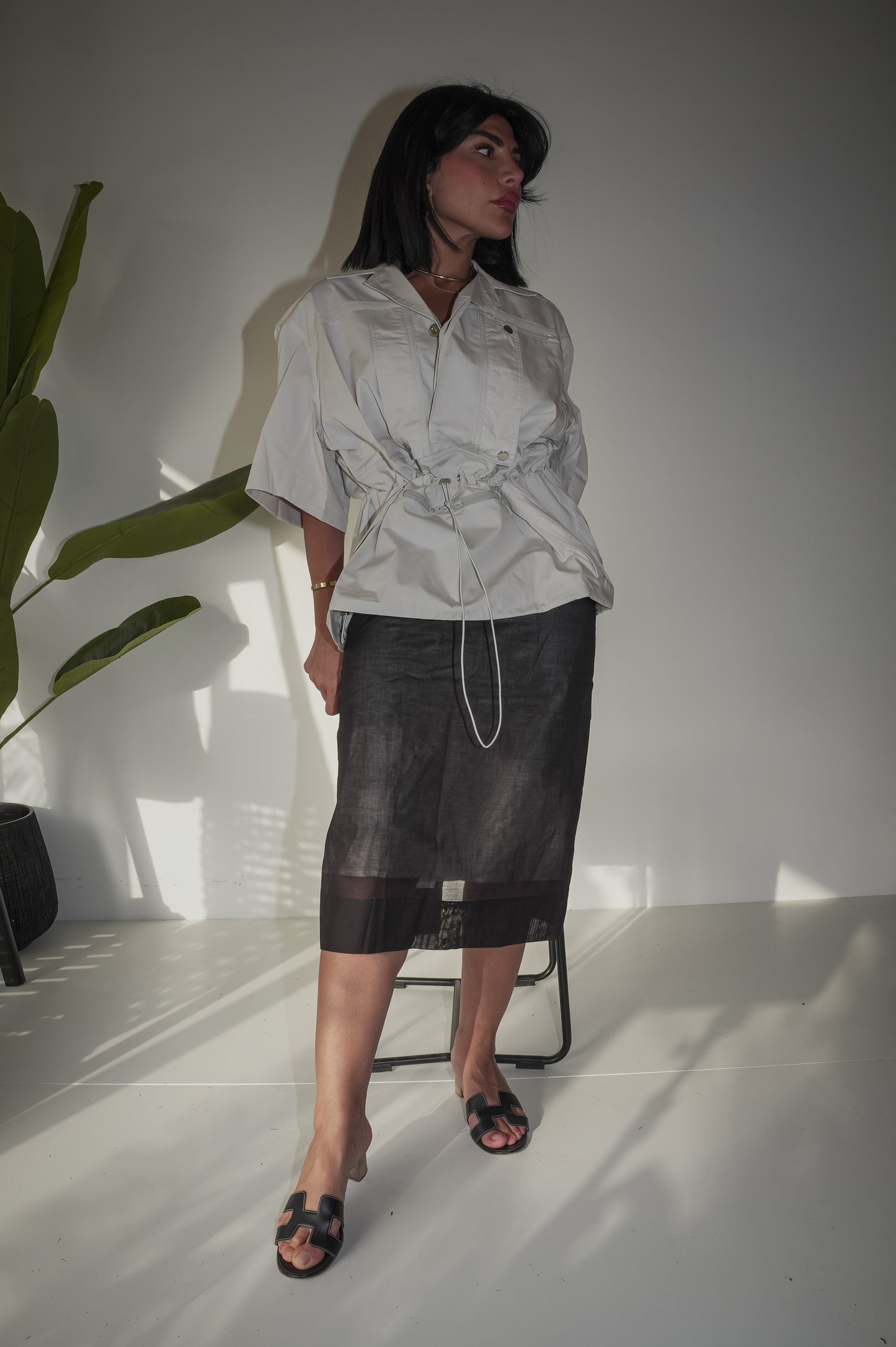 Black mesh skirt with short sleeve jacket