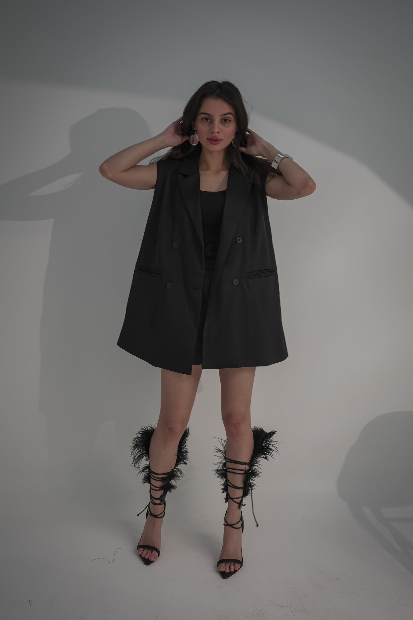 Silk short & blazer with back bow