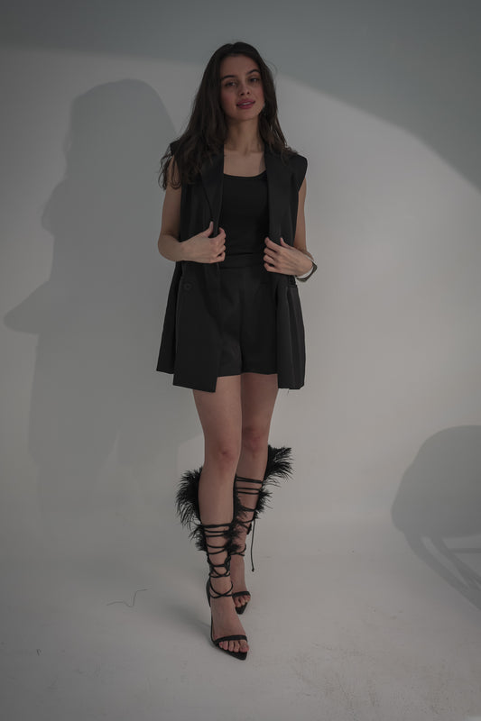Silk short & blazer with back bow