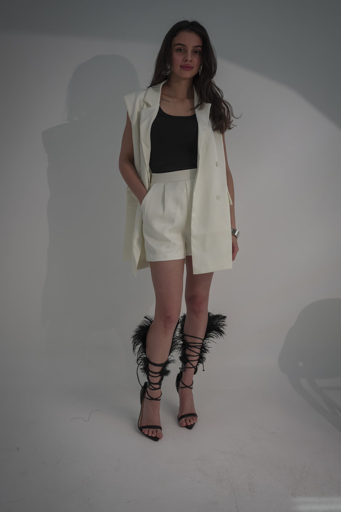 Silk short & blazer with back bow
