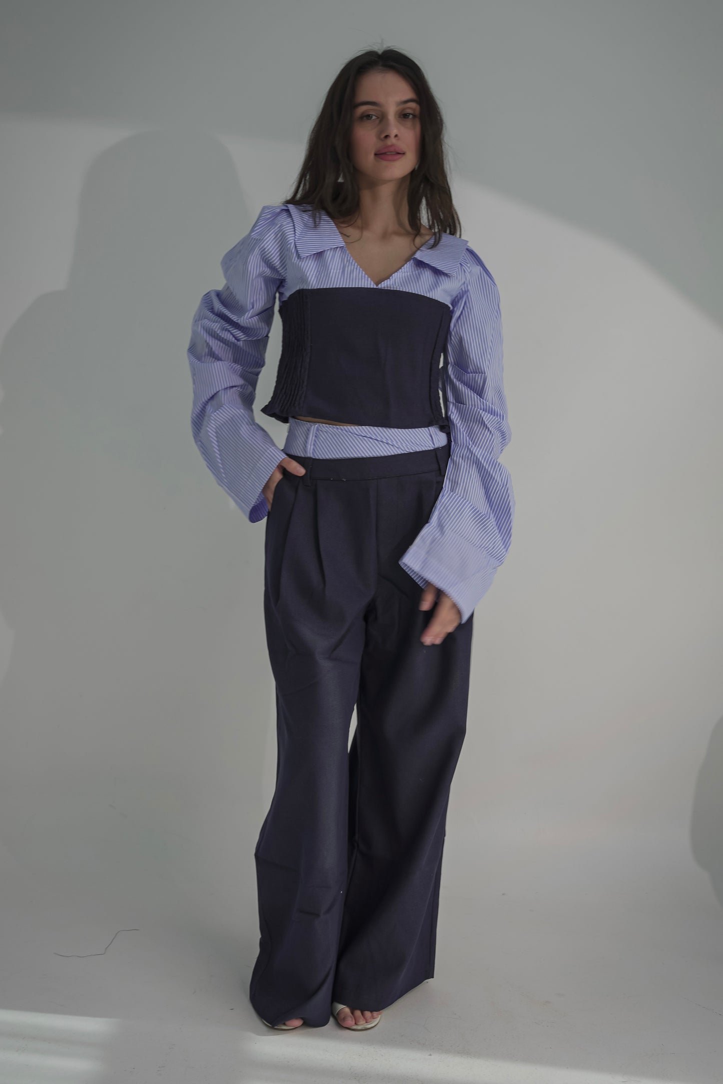 Dark blue & strip top