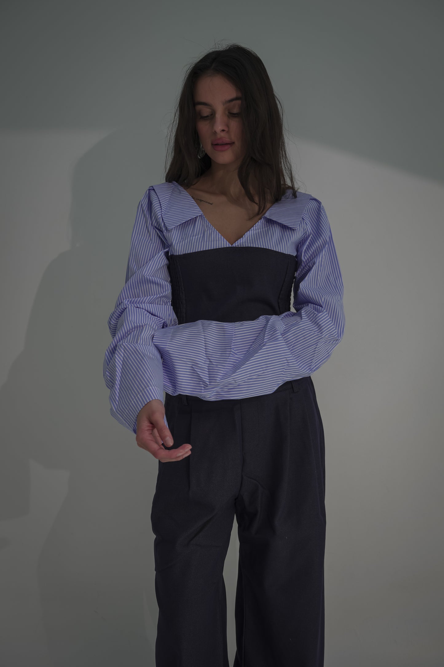 Dark blue & strip top