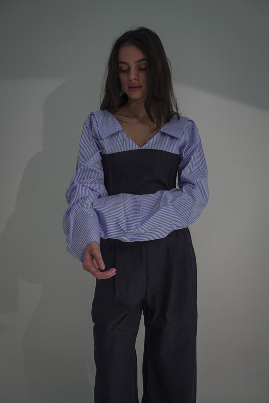 Dark blue & strip top