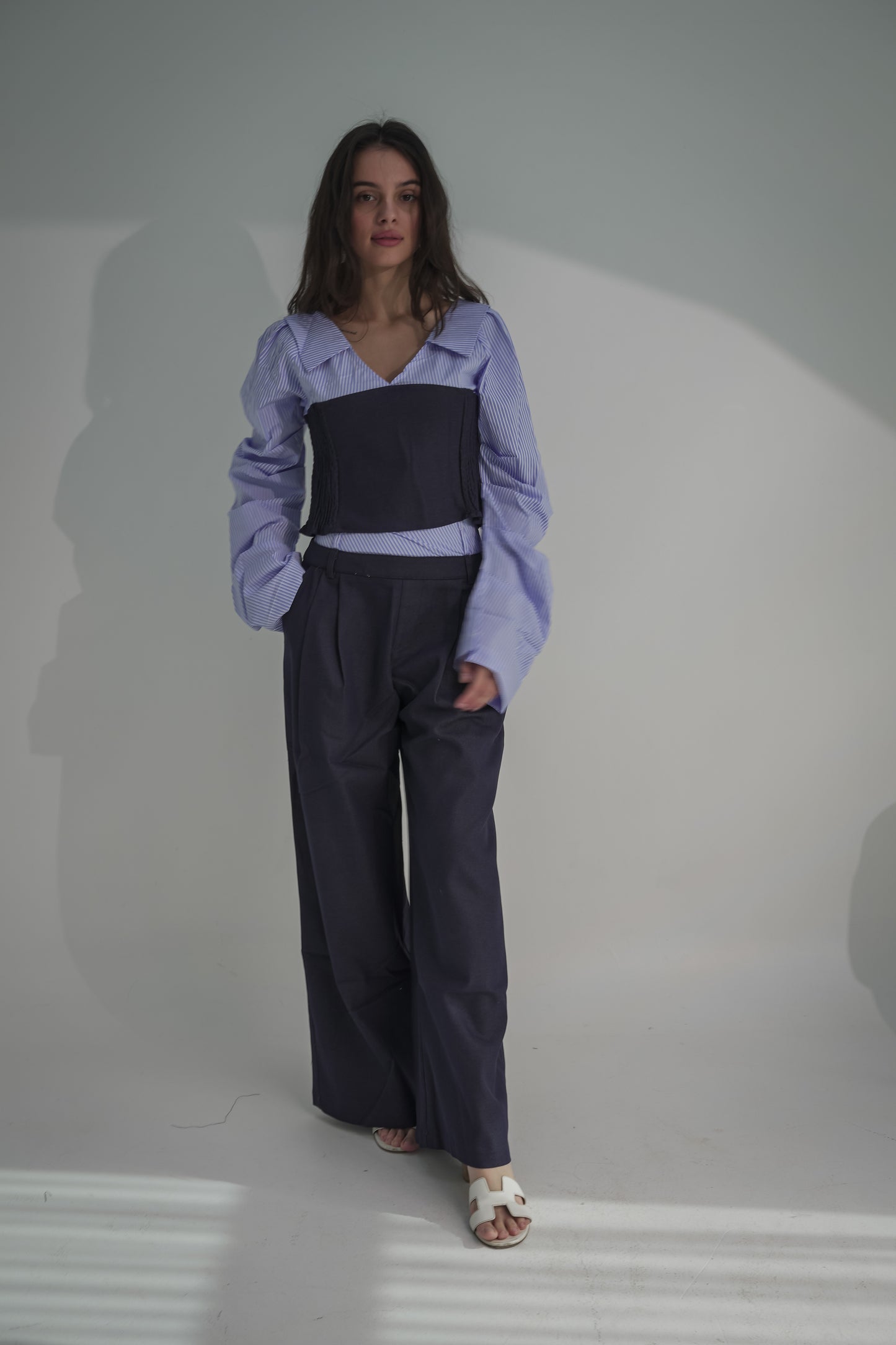 Dark blue & strip top