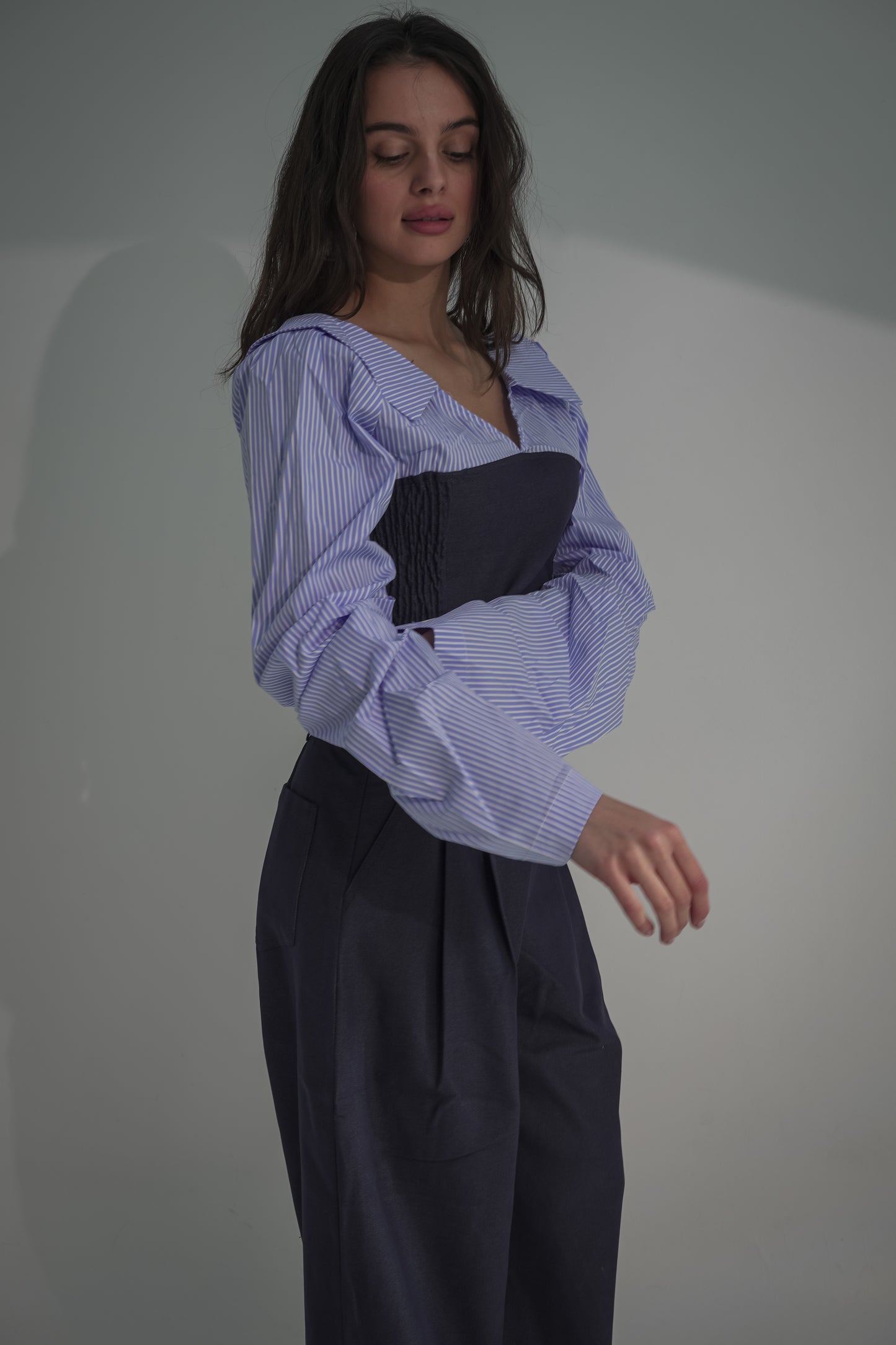 Dark blue & strip top
