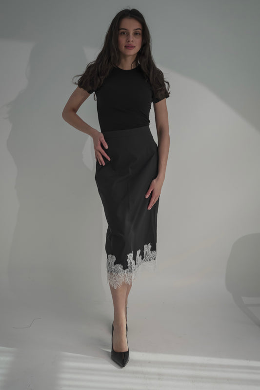 Black skirt with white lace & tshirt