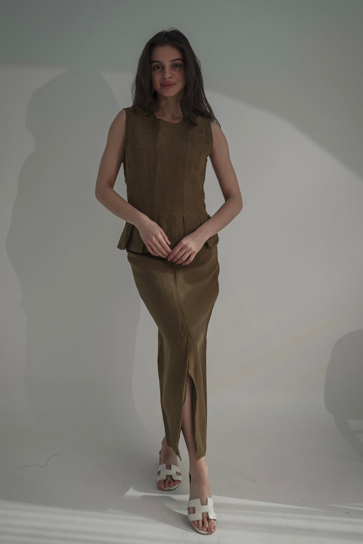 Brown khaki skirt & top
