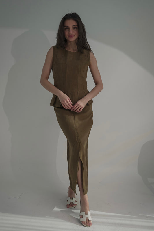 Brown khaki skirt & top