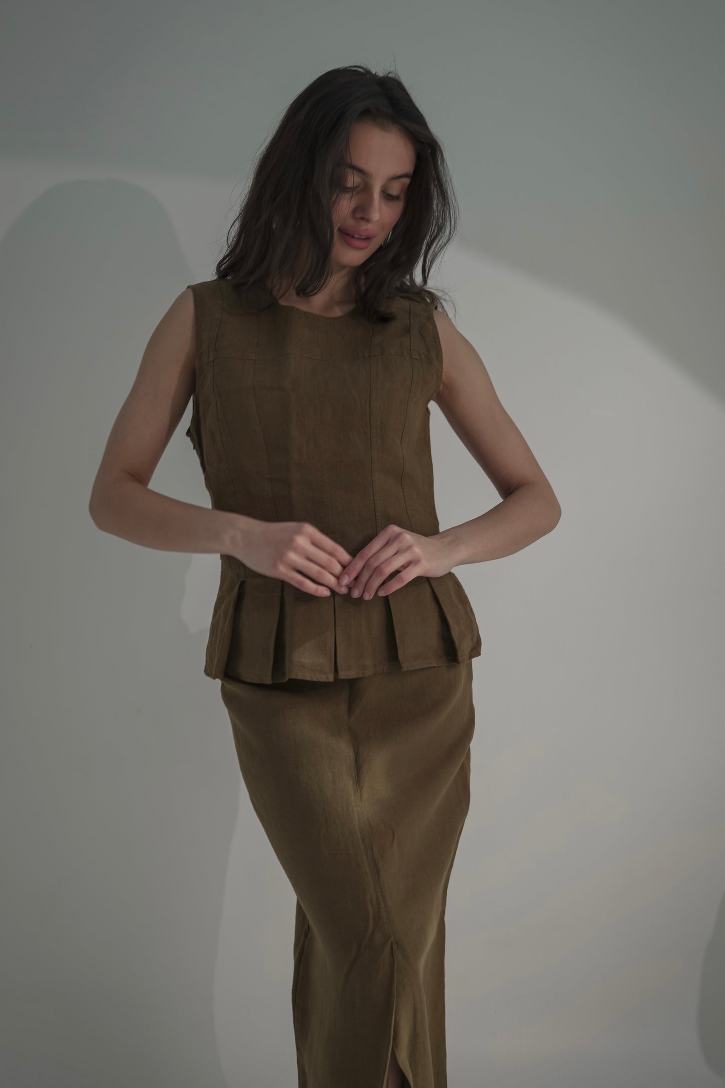 Brown khaki skirt & top