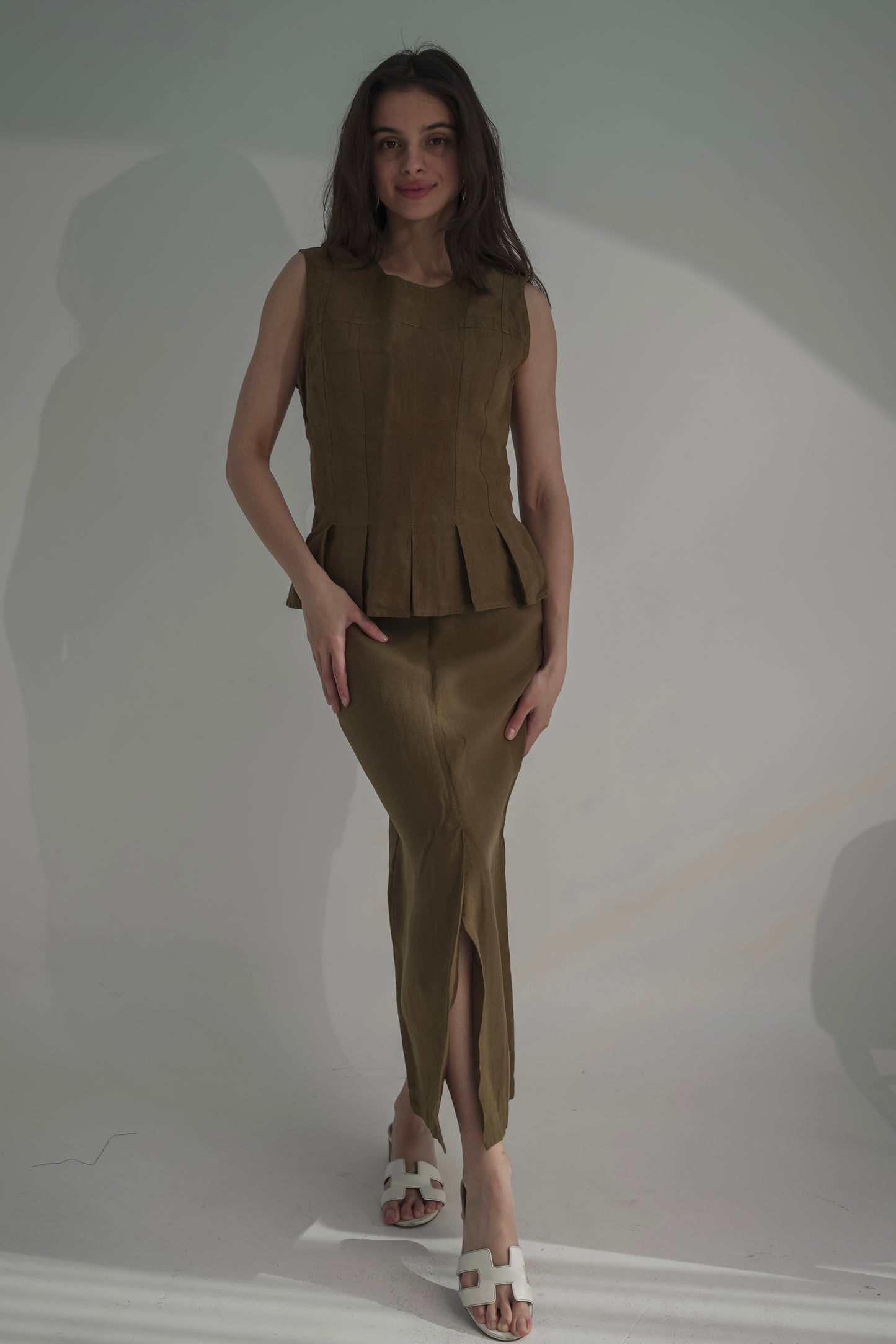 Brown khaki skirt & top